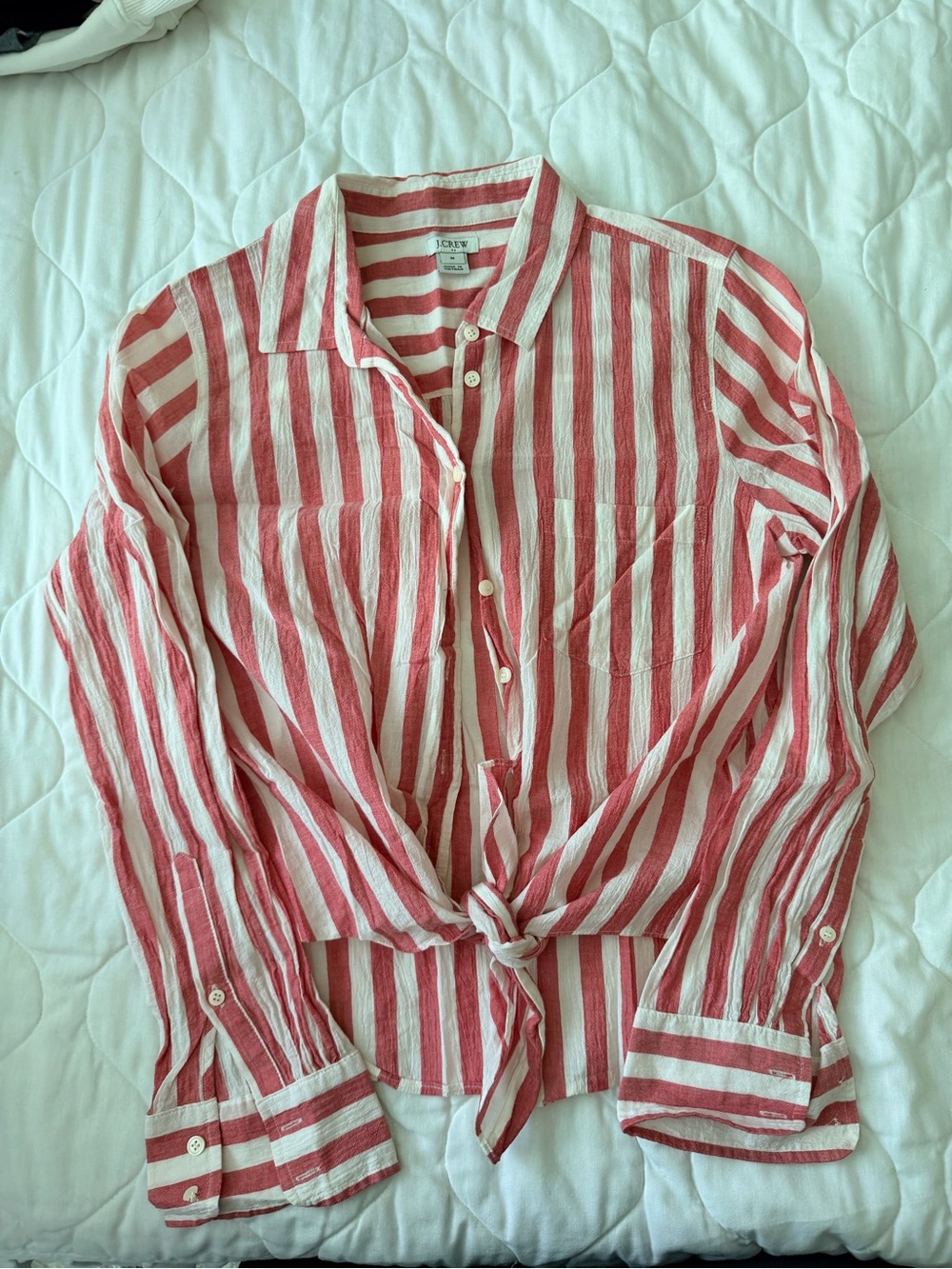 J. Crew Red and White Striped Button-Up Shirt